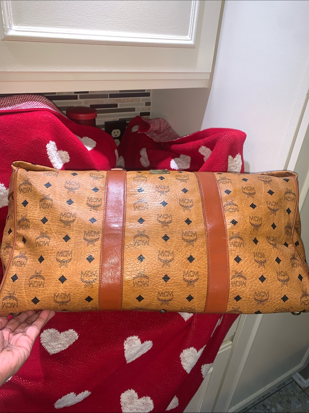 Bundle MCM Cognac Visetos Logo Duffel with Leather Trim With Free MCM Tote Made - Picture 7 of 16